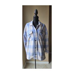 HFX Plaid Shacket | Lilac & Cream Button-Up Jacket | Cozy Oversized Layer